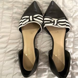 Kate Spade Black and White Bow Pointed Leather Flats Size 7